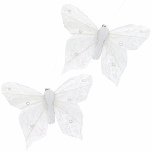 Piórkowy motyl na klipsie biały 10 cm 12 szt