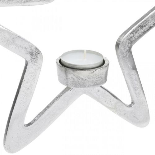 Produkt Dekoracyjny metalowy świecznik na podgrzewacze w kształcie gwiazdki do zawieszenia srebrny 24cm