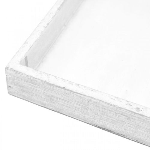 Produkt Taca dekoracyjna biała kwadratowa drewniana dekoracja stołu vintage 19×19cm