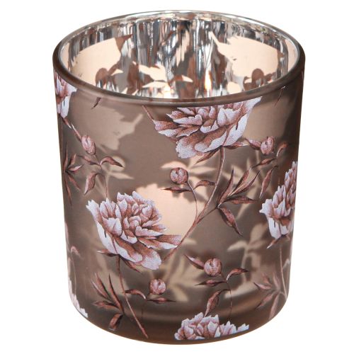 Dekoracja stołu ze szkła tealight goździki brązowo-srebrne wys. 8cm 4 szt