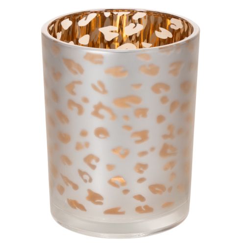 Produkt Szklany świecznik typu tealight z nadrukiem w panterkę, 12 cm