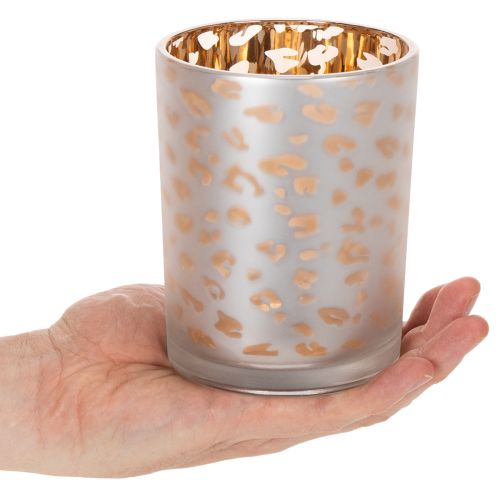 Produkt Szklany świecznik typu tealight z nadrukiem w panterkę, 12 cm