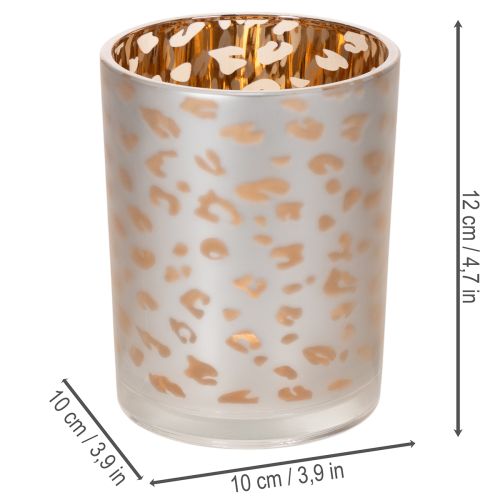 Produkt Szklany świecznik typu tealight z nadrukiem w panterkę, 12 cm