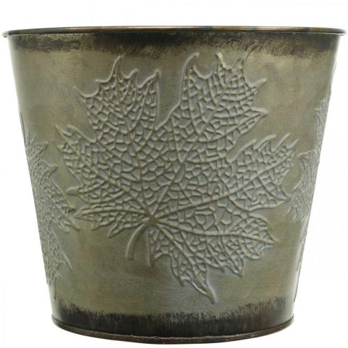 Produkt Wiaderko na jesień, blaszane wiaderko z dekoracją z liści, metalowe naczynie złote Ø14cm H12,5cm