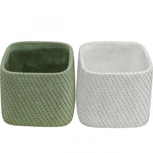 Produkt Sadzarka ceramiczna biała zielona siatka reliefowa 13,5x13,5cm H13cm 2szt