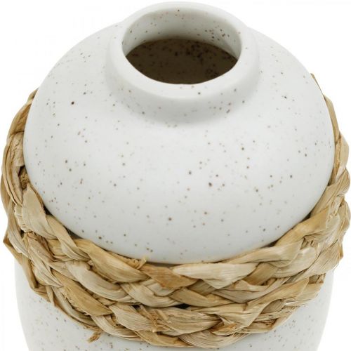 Produkt Wazon na kwiaty biała ceramiczna i trawa morska wazon letnia dekoracja wys. 17,5 cm