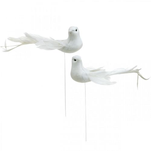 Produkt Białe gołębie, ślubne, ozdobne gołąbki, ptaszki na drucie W6cm 6szt