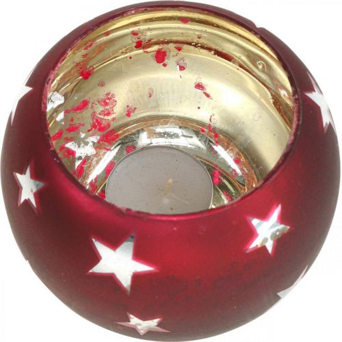 Produkt Latarnia szklana tealight w czerwone gwiazdki Ø12cm wys.9cm