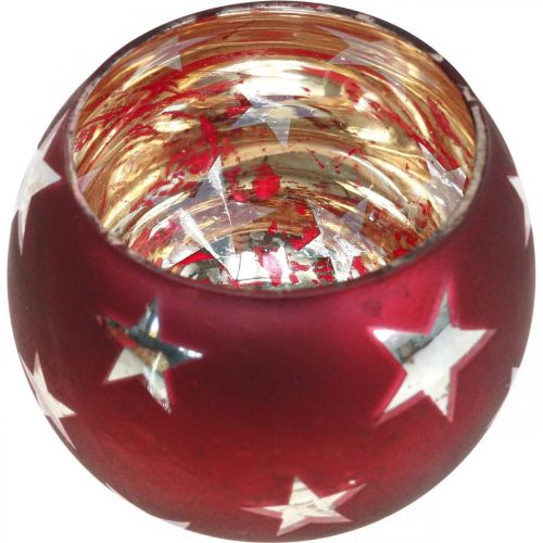 Produkt Lampion szklany tealight z gwiazdkami czerwony Ø9cm W7cm