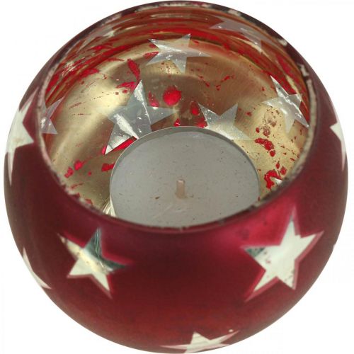 Produkt Lampion szklany tealight z gwiazdkami czerwony Ø9cm W7cm