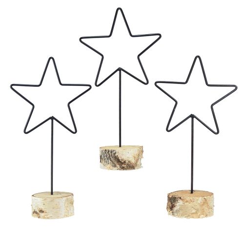 Dekoracyjne świeczniki w kształcie gwiazdek na drewnianej podstawie - zestaw 3 sztuk - czarny i naturalny, 40 cm - stylowa dekoracja stołu