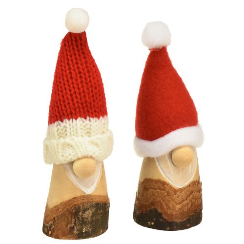 Krasnal dekoracyjny drewniany Krasnal bożonarodzeniowy z kapeluszem czerwony naturalny 10/12cm 4szt