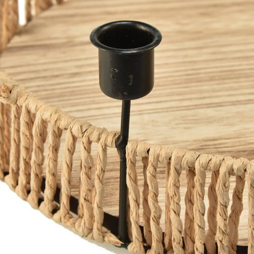 Produkt Dekoracyjna taca na świecznik z drewna naturalnego i metalu w kolorze czarnym Ø30cm