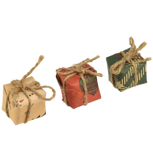 Mini zestaw papierowych pudełek upominkowych, czerwono-zielono-naturalny, 2,5x3 cm, 18 sztuk - dekoracja świąteczna