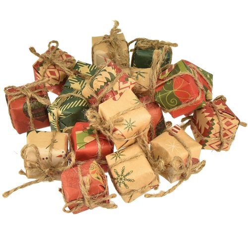 Produkt Mini zestaw papierowych pudełek upominkowych, czerwono-zielono-naturalny, 2,5x3 cm, 18 sztuk - dekoracja świąteczna