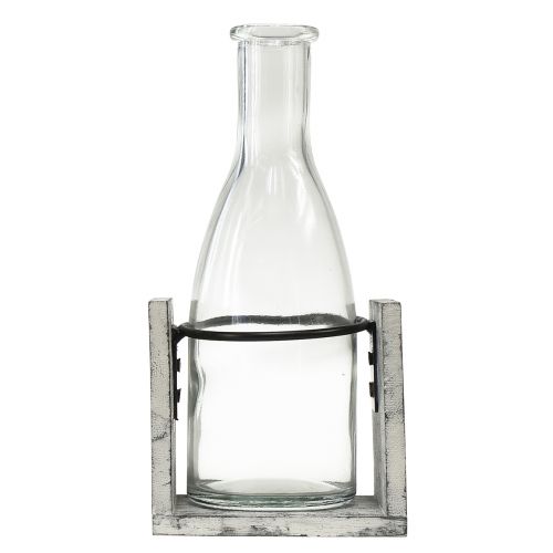 Produkt Wazon szklany w szarym drewnianym stojaku, 9,5x8x20cm - Dekoracja rustykalna w zestawie 4 szt.
