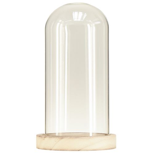 Produkt Szklany dzwonek z podstawą z przezroczystego naturalnego drewna Ø12cm W21cm