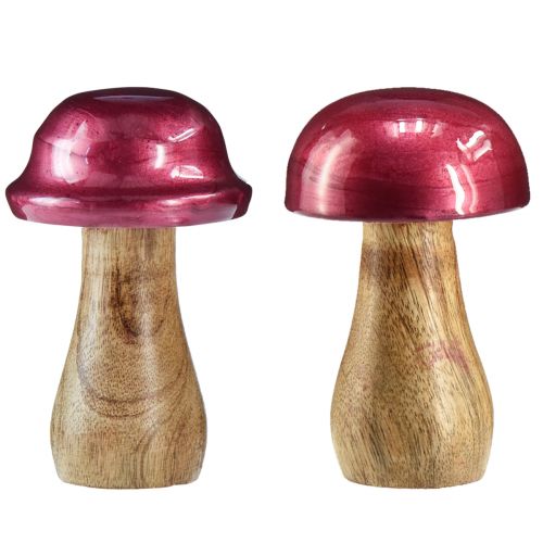 Grzyby drewniane grzybki dekoracyjne drewno czerwone połysk Ø6cm W10cm 2szt