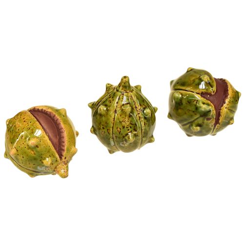 Ozdobne kasztany w kolorze zielonym i żółtym - 6 cm w zestawie 6 sztuk - idealna dekoracja jesienna i świąteczna