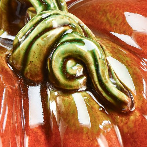 Produkt Błyszcząca ceramiczna dynia w kolorze jasno czerwono-pomarańczowym z zieloną łodygą - 21,5 cm - idealna jesienna dekoracja