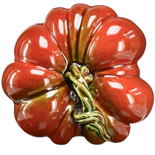 Produkt Błyszcząca ceramiczna dynia w kolorze jasno czerwono-pomarańczowym z zieloną łodygą - 21,5 cm - idealna jesienna dekoracja