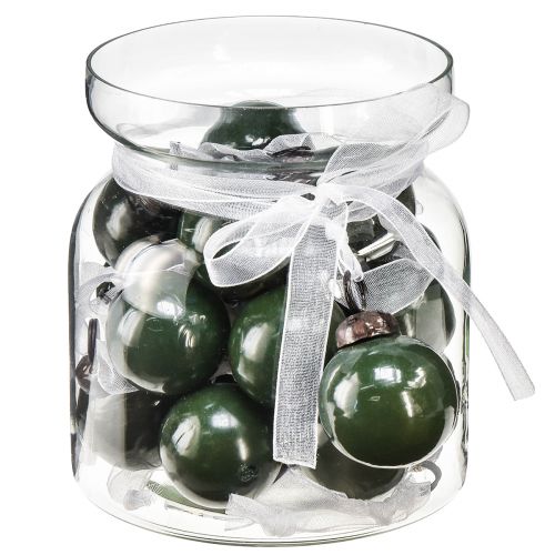 Mini bombki świąteczne Kulki szklane zielone Ø3cm 18 sztuk w szklance