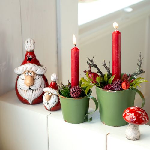Śliczna ceramiczna figurka Świętego Mikołaja, czerwono-biała, 10 cm - zestaw 4 sztuk, idealna dekoracja świąteczna