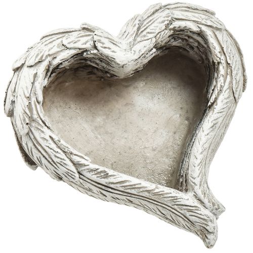 Serce roślinne Pióra odlane kamienne serce szare białe 13×12×6cm 2szt