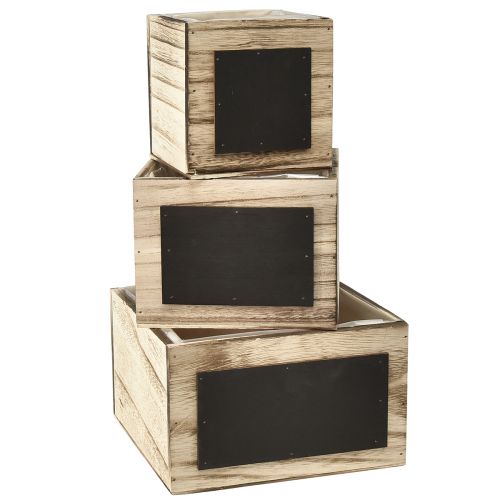 Rustykalny zestaw 3 drewnianych pudełek z powierzchnią tablicową - naturalną i czarną, różne rozmiary - wszechstronne rozwiązanie organizacyjne
