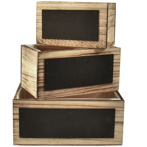 Dekoracyjne drewniane pudełka z tablicowymi powierzchniami w zestawie 3 sztuki - naturalne i czarne, różne rozmiary - praktyczne i stylowe przechowywanie