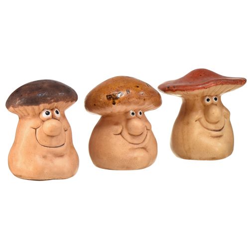 Wesołe figurki grzybów z twarzami - różne odcienie brązu, 6,5 cm - zabawna dekoracja do ogrodu i domu - 3 sztuki