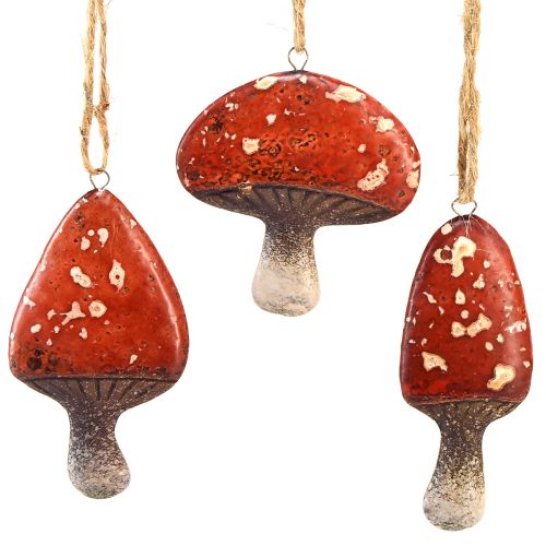 Floristik24 Urocze zawieszki w kształcie czerwonych grzybów ze sznurkiem jutowym - 3 cm, zestaw 6 sztuk - idealne dekoracje na jesień i Boże Narodzenie