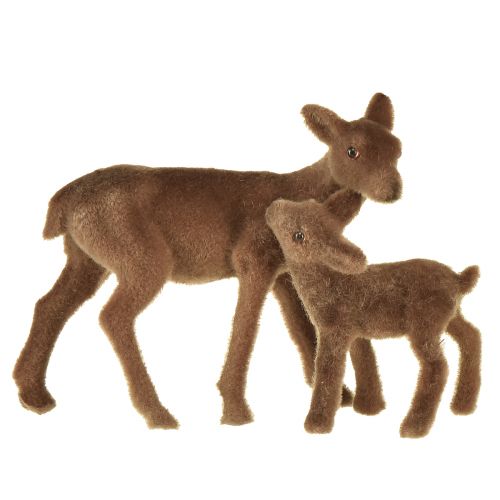 Dekoracyjne figurki jelenia Świąteczny brązowy jeleń flokowany z płowym w zestawie H9/5,5cm 4 sztuki