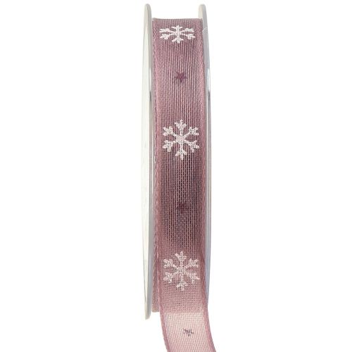 Wstążka dekoracyjna płatki śniegu Wstążka ozdobna różowa W15mm D15m