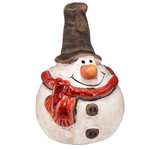 Ceramiczna figurka bałwana 8,4 cm z cylindrem i czerwonym szalikiem - zestaw 3 szt., dekoracja świąteczna i zimowa