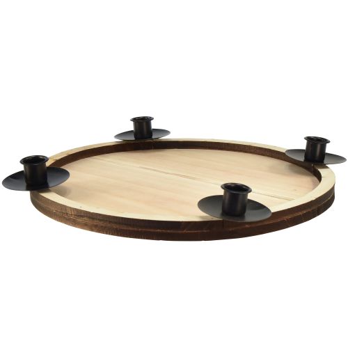 Świecznik sztyftowy z drewnianą tacą – naturalny i czarny, Ø 33 cm – ponadczasowy design pasujący do każdej dekoracji stołu