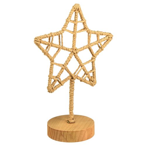 Dekoracja gwiazdek, metalowy stojak z drewna, włókno naturalne Ø15cm 2szt