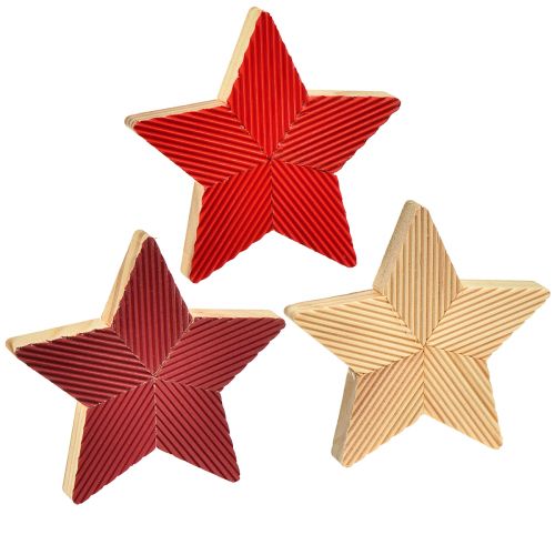 Gwiazdki drewniane poinsecje karbowane czerwone naturalne 11cm 3szt