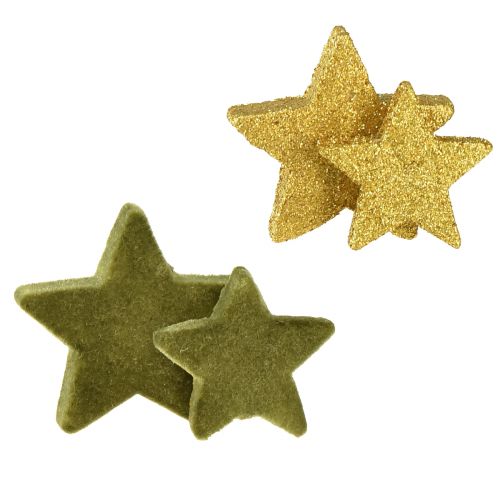 Dekoracja rozproszona gwiazdki zielono-złota z brokatem Dekoracja stołu Świąteczna 4/5cm 40 szt