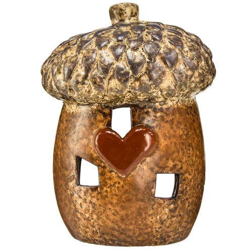 Produkt Latarnia żołędziowa brązowa, 15,4cm - Rustykalna jesienna dekoracja z motywem serca
