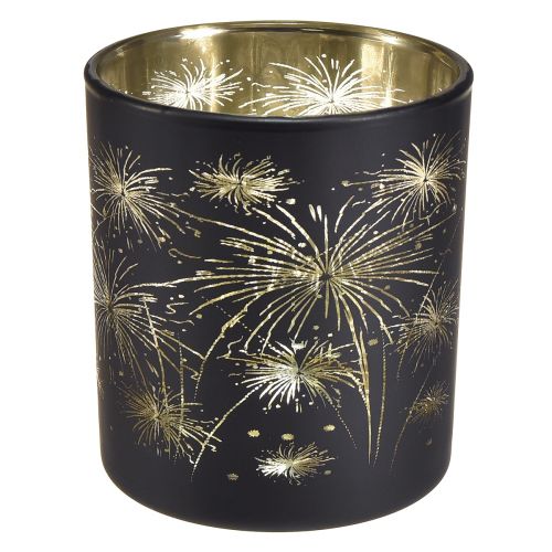Floristik24 Elegancka szklana latarnia z motywem sztucznych ogni - zestaw 6 sztuk w kolorze czarnym i złotym 9 cm - idealna dekoracja na świąteczne okazje