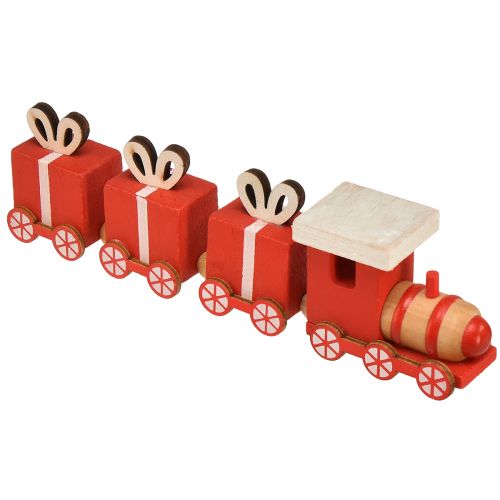 Drewniany pociąg z pudełkami na prezenty, czerwony i biały, zestaw 2 szt., 18x3x4,5 cm - dekoracja świąteczna