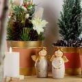 Floristik24 Uroczy duet aniołów wykonany z ceramiki w kolorze kremowej bieli ze złotymi akcentami - 8,6 cm - niebiańskie figurki dekoracyjne
