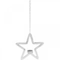 Floristik24 Dekoracyjny metalowy świecznik na podgrzewacze w kształcie gwiazdki do zawieszenia srebrny 24cm