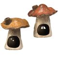 Floristik24 Magiczne latarnie grzybowe w zestawie 2 szt. - rustykalna ceramika, brąz, 14,5 cm - wyjątkowa dekoracja świetlna